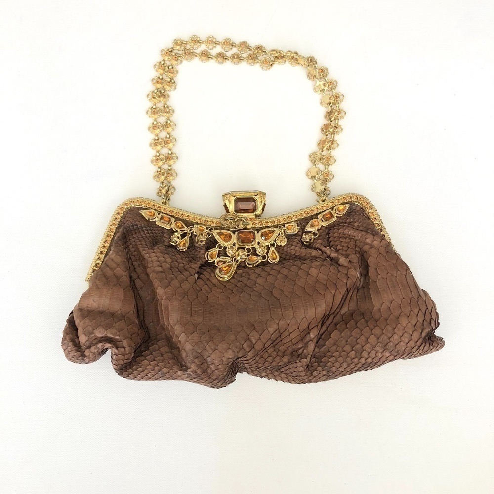 Besso Brown Leather Jeweled Chain Strap Purse